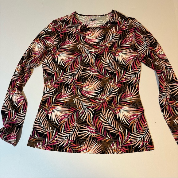Lands End Crew Neck Rash Guard Swim Tee UPF 50 Palm Print - Picture 1 of 8